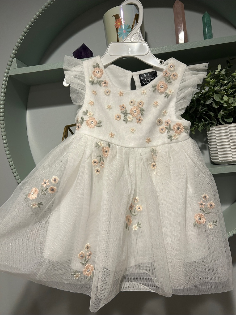 White Floral Tulle Party Dress for Kids